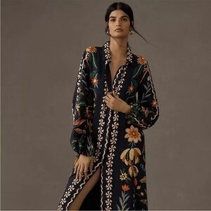 Farm Rio Long-Sleeve Button-Front Midi Dress - XXS petite